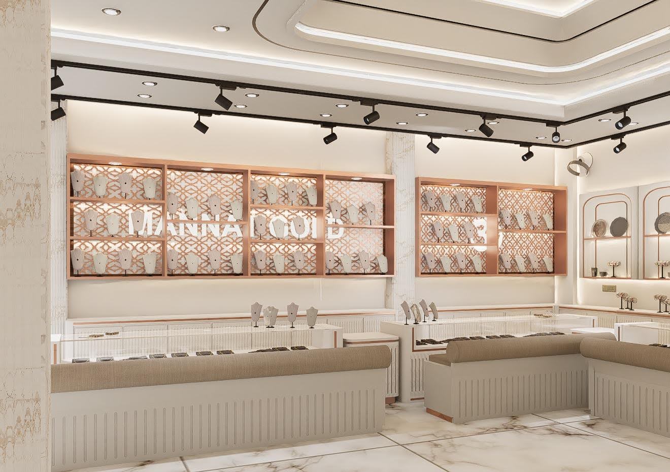 Mannat Gold display cases and stairs